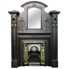 Antique Spectacular and Rare Tall Art Nouveau Edwardian Cast Iron Fireplace Surround