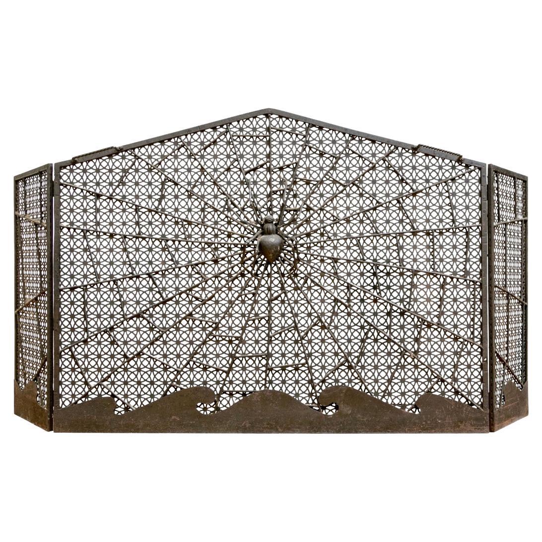 Espectacular Biombo de Telaraña de Hierro Antiguo Arts and Crafts en venta