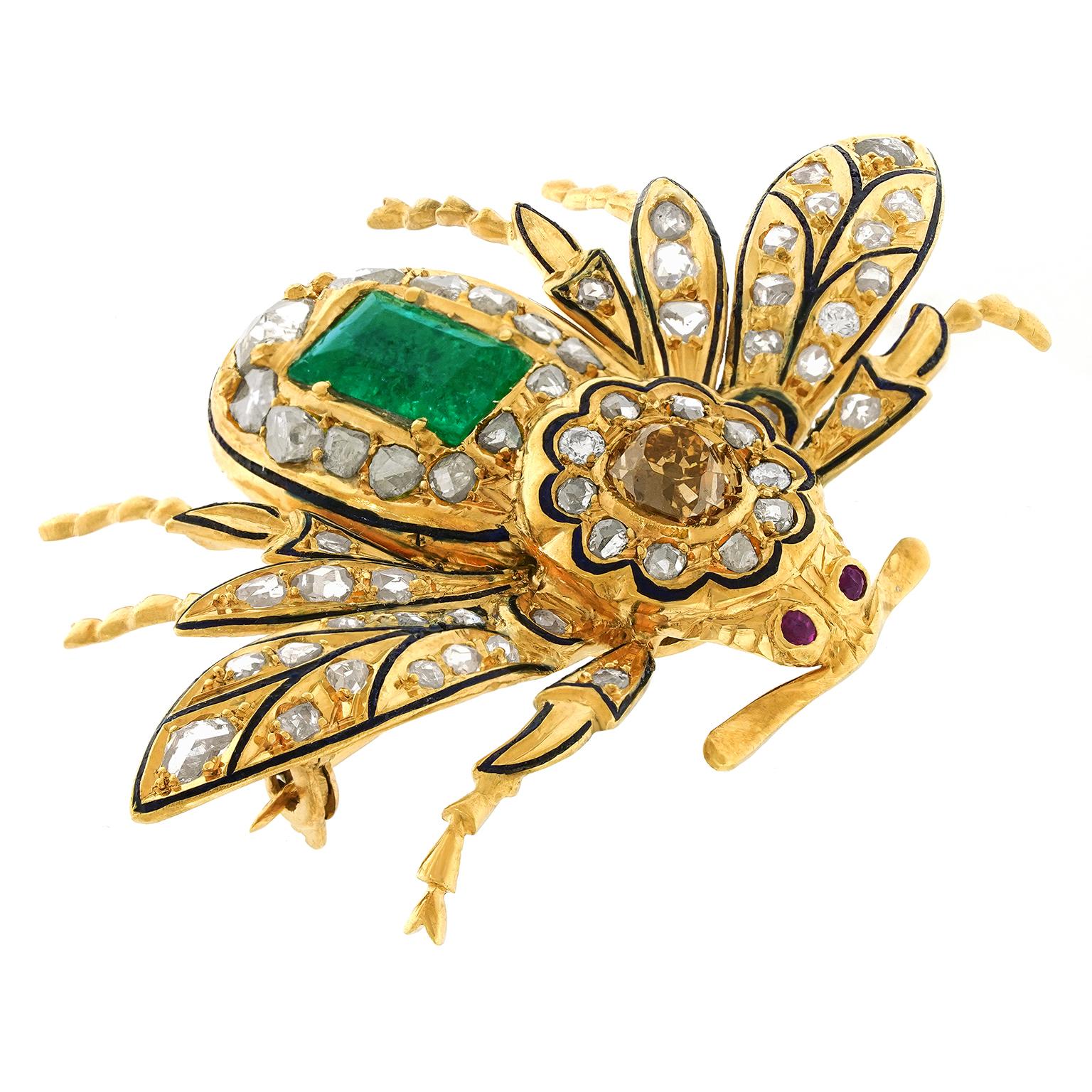 Emerald Cut Spectacular Antique Bee Brooch For Sale