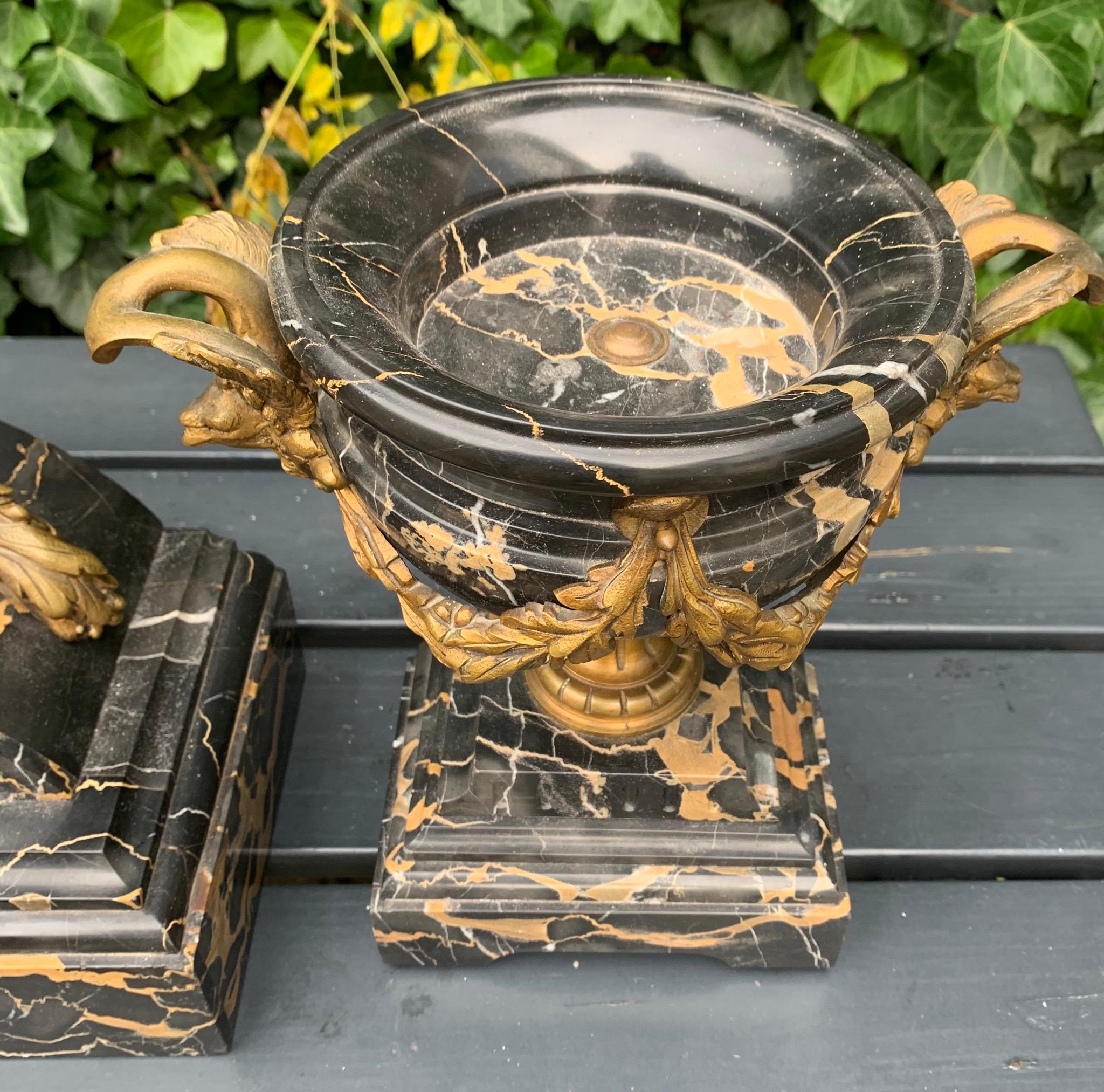 Antique Bronze and Stunning Marble Clock Garniture with Eagle Sculptures For Sale 2