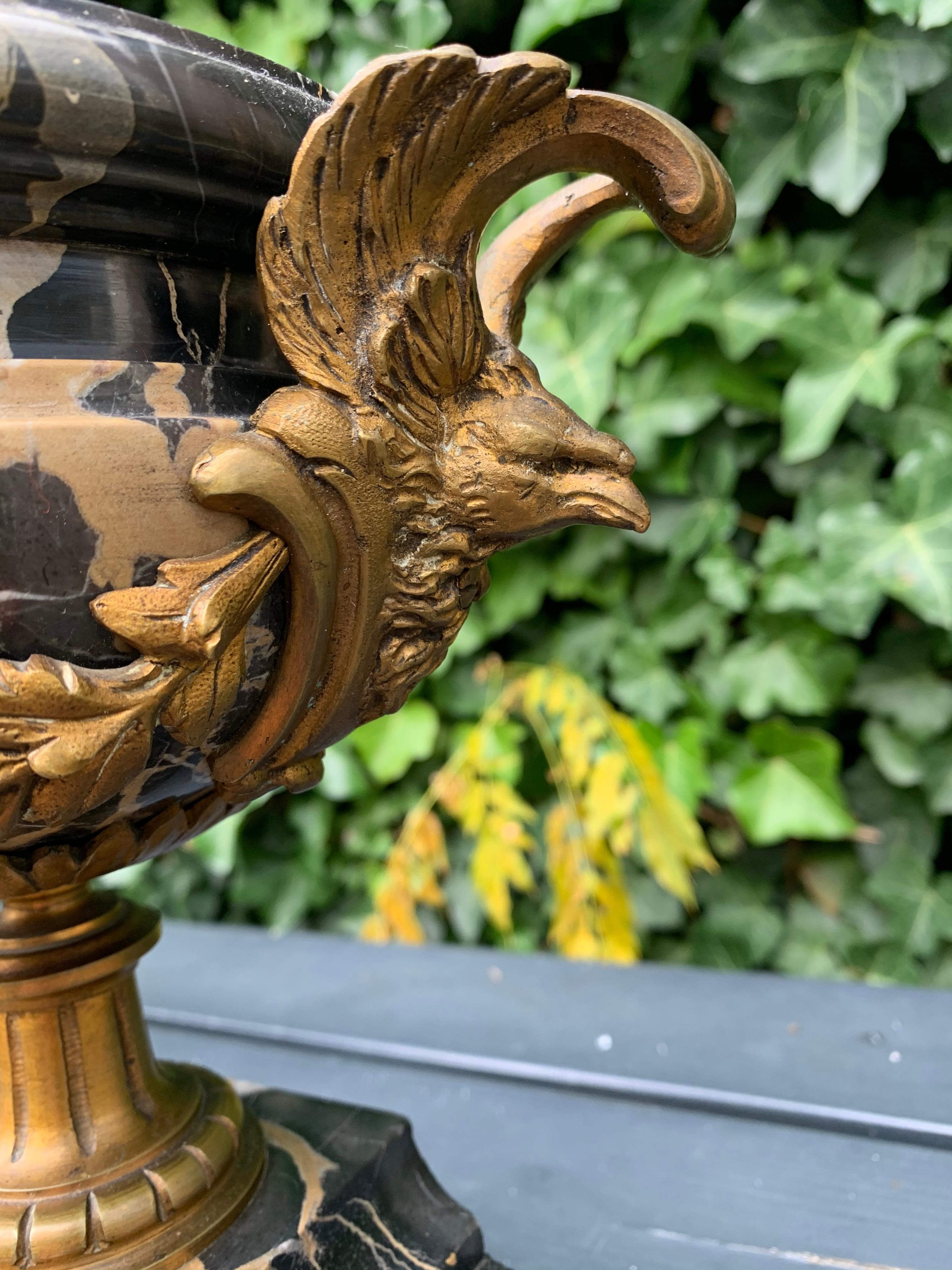Antique Bronze and Stunning Marble Clock Garniture with Eagle Sculptures For Sale 3