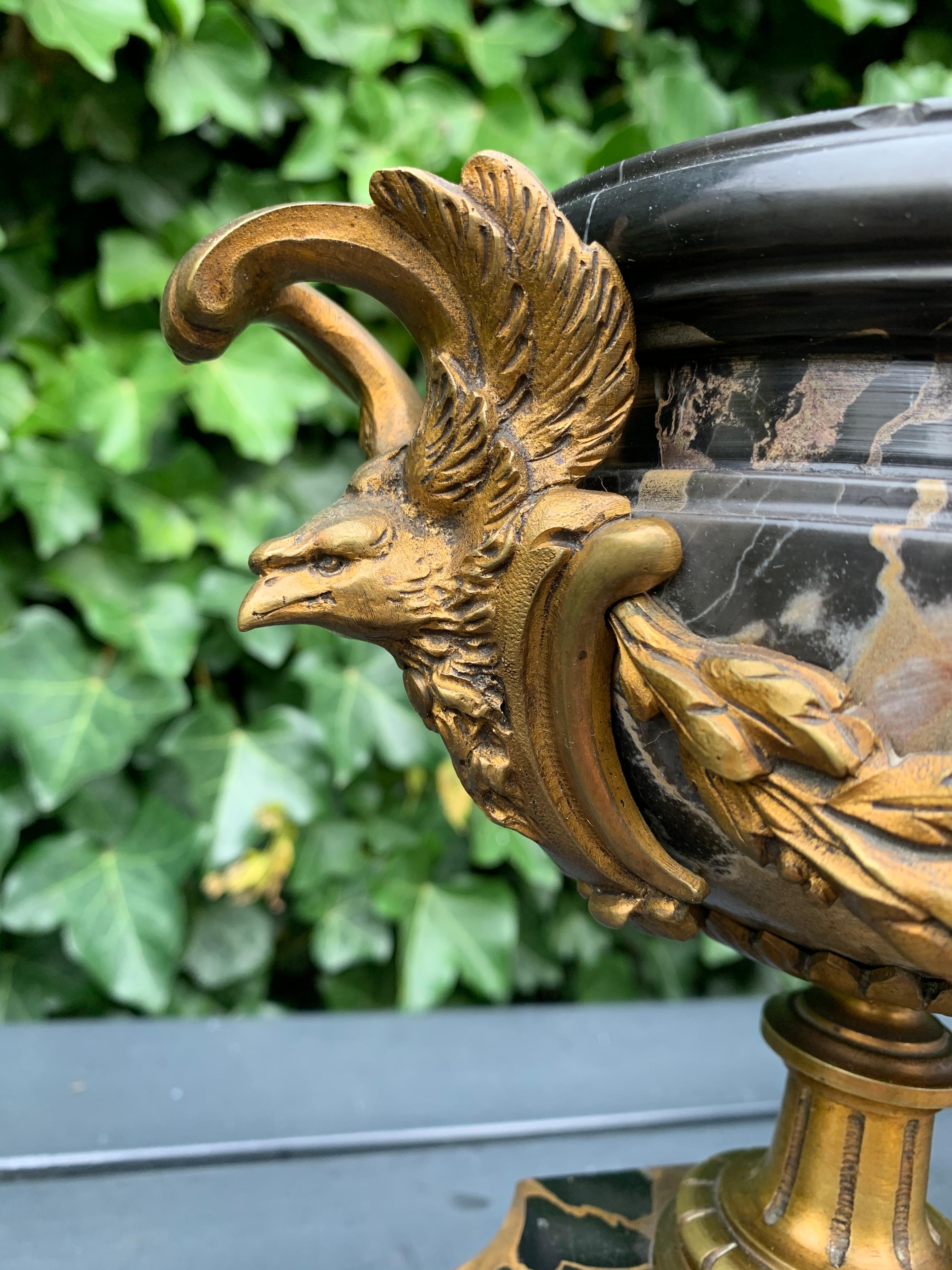 Antique Bronze and Stunning Marble Clock Garniture with Eagle Sculptures For Sale 5