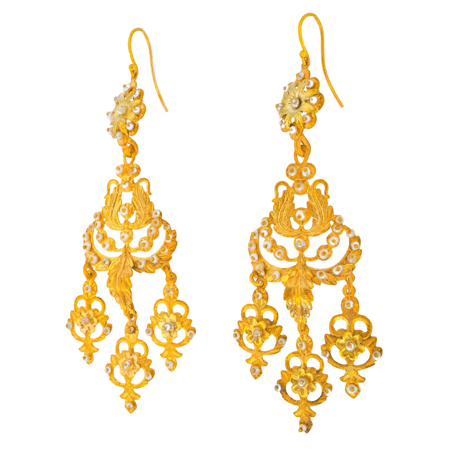 Victorian Spectacular Antique Chandelier Earrings For Sale
