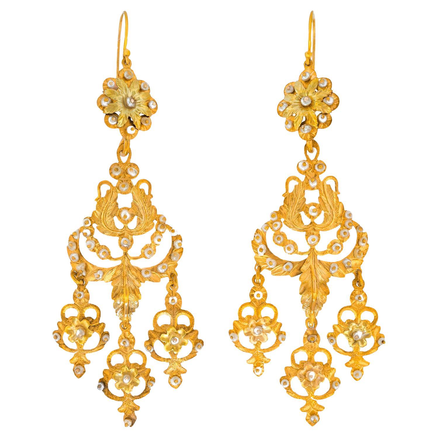 Spectacular Antique Chandelier Earrings For Sale