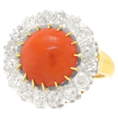 Spectacular Antique Coral & Diamond Ring