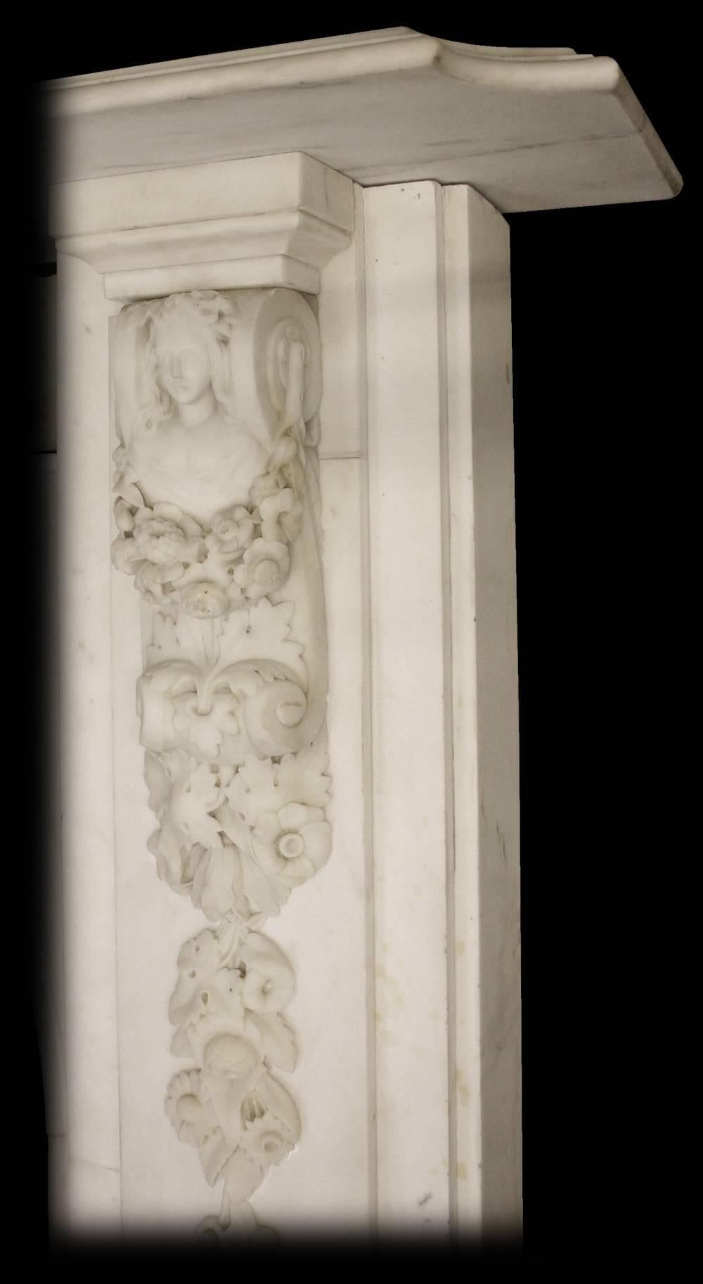 19th Century Spectacular Antique Early Victorian Carved Marble Chimneypiece For Sale