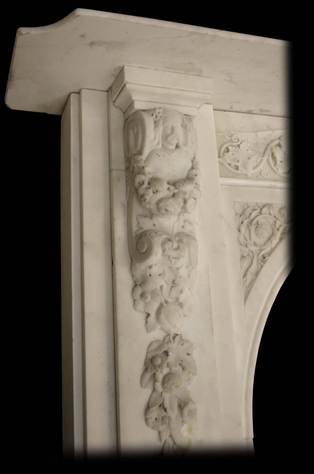 Spectacular Antique Early Victorian Carved Marble Chimneypiece For Sale 1