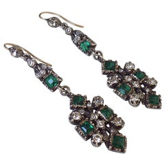 Spectacular Antique Edwardian Gold Silver Emerald Paste Drop Earrings