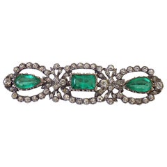 Espectacular broche antiguo eduardiano de plata con pasta de esmeralda Lázaro