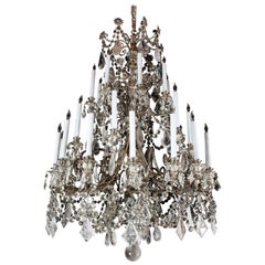 Spectacular Antique French Silvered Bronze and Rock Crystal Chandelier