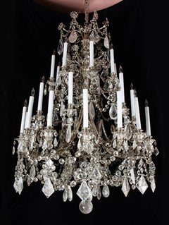 Spectacular Antique French Silvered Bronze and Rock Crystal Chandelier