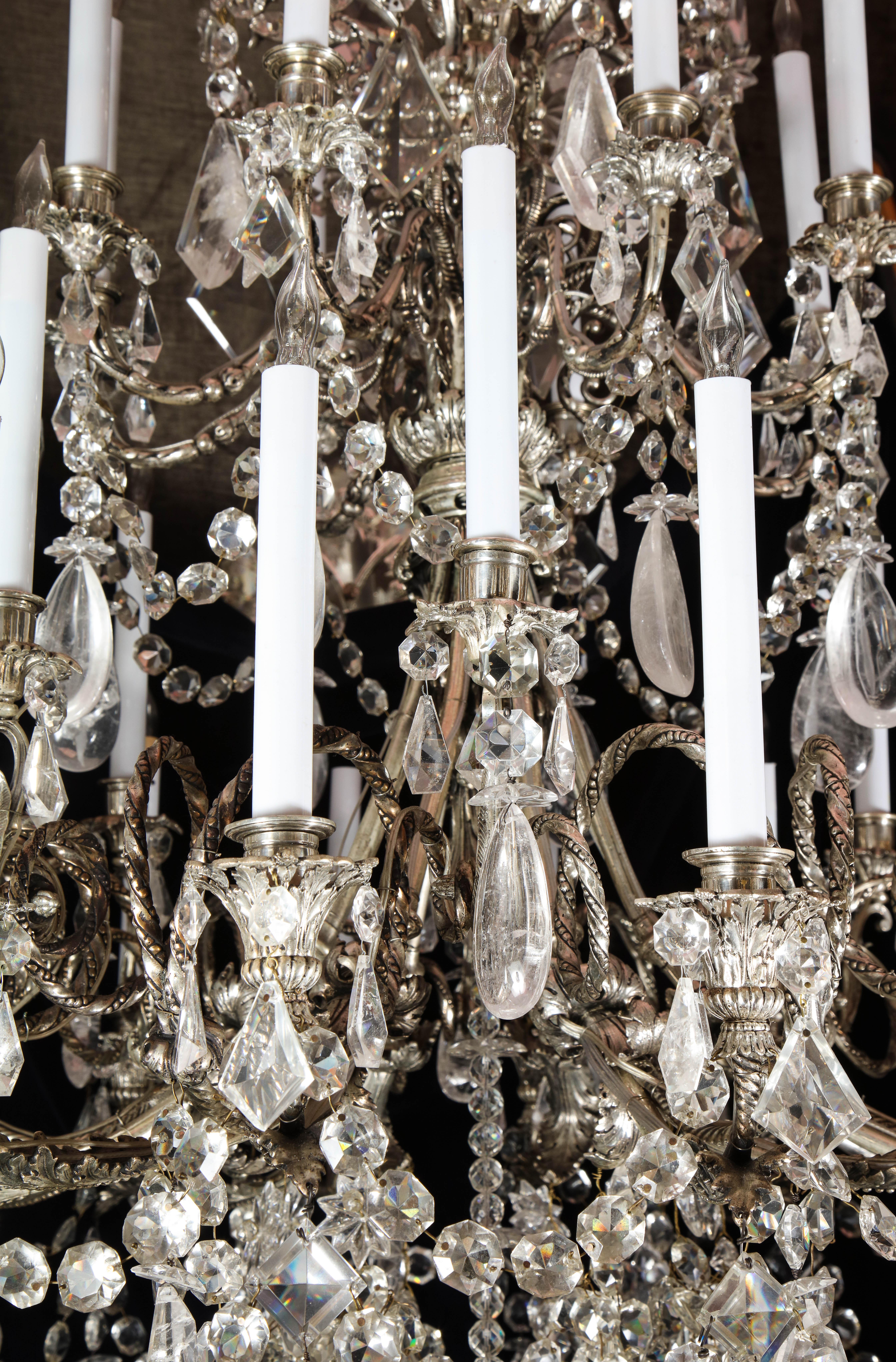 Hand-Crafted Spectacular Antique French Silvered Bronze and Rock Crystal Chandelier For Sale