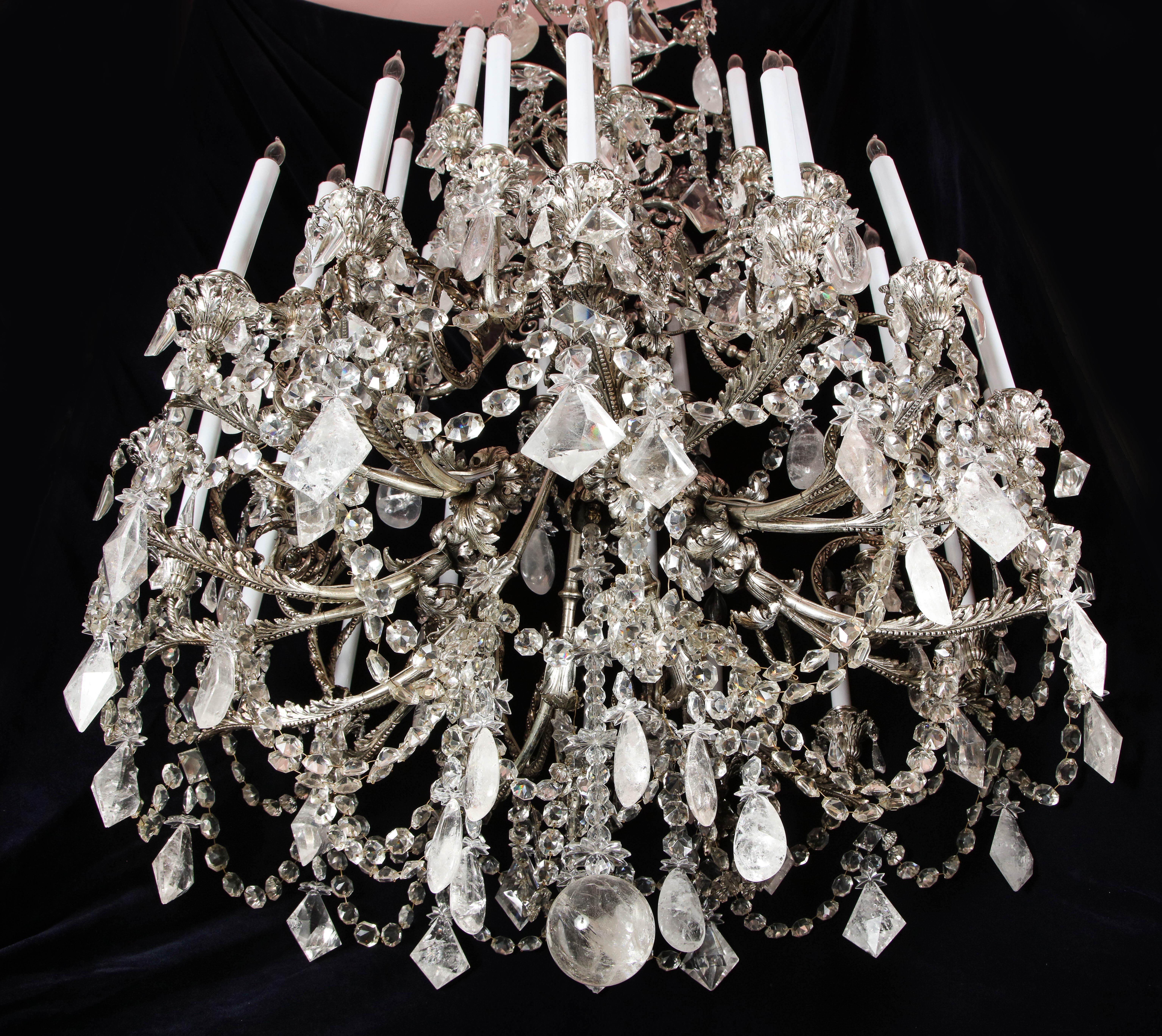 Spectacular Antique French Silvered Bronze and Rock Crystal Chandelier For Sale 1