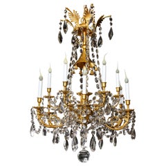 Spectaculaire lustre français ancien de style Louis XVI en bronze doré et cristal