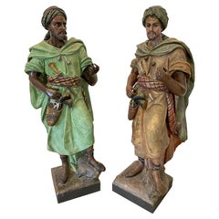 Spectacular Antique Orientalist Polychromed Plaster Arabesque or Moorish Figures