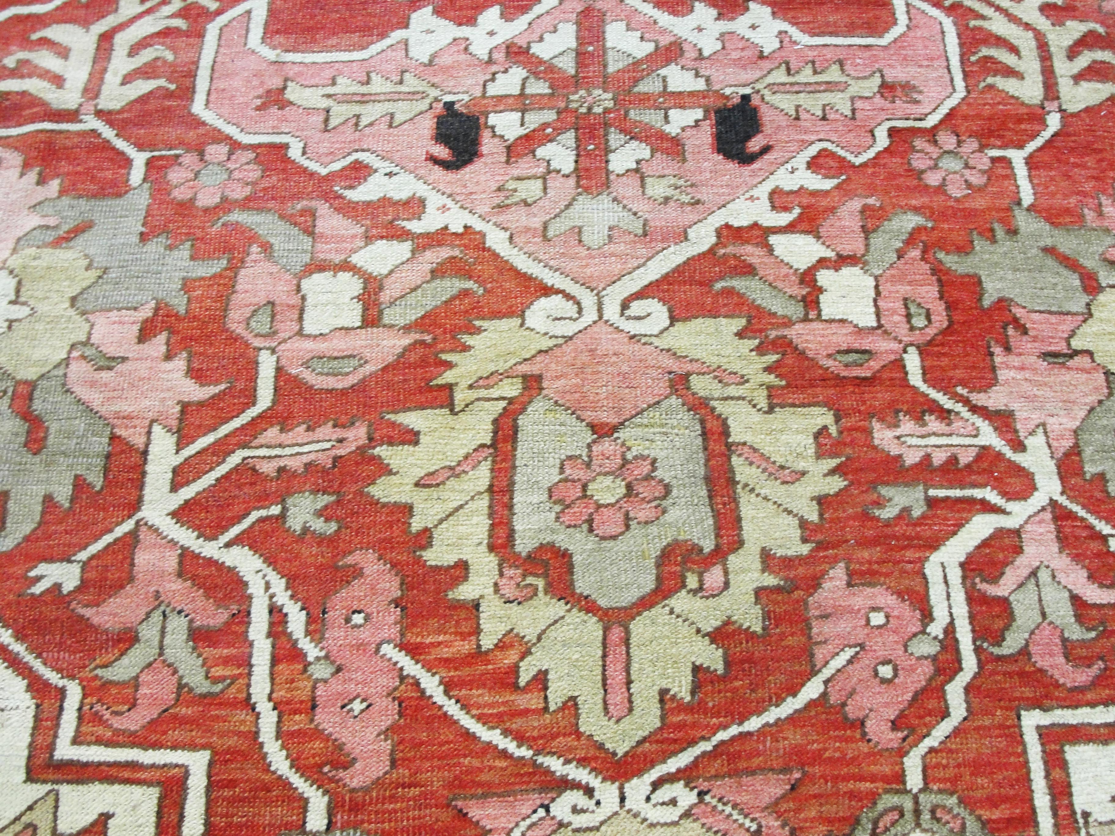 Hand-Knotted  Antique Persian Serapi Carpet For Sale