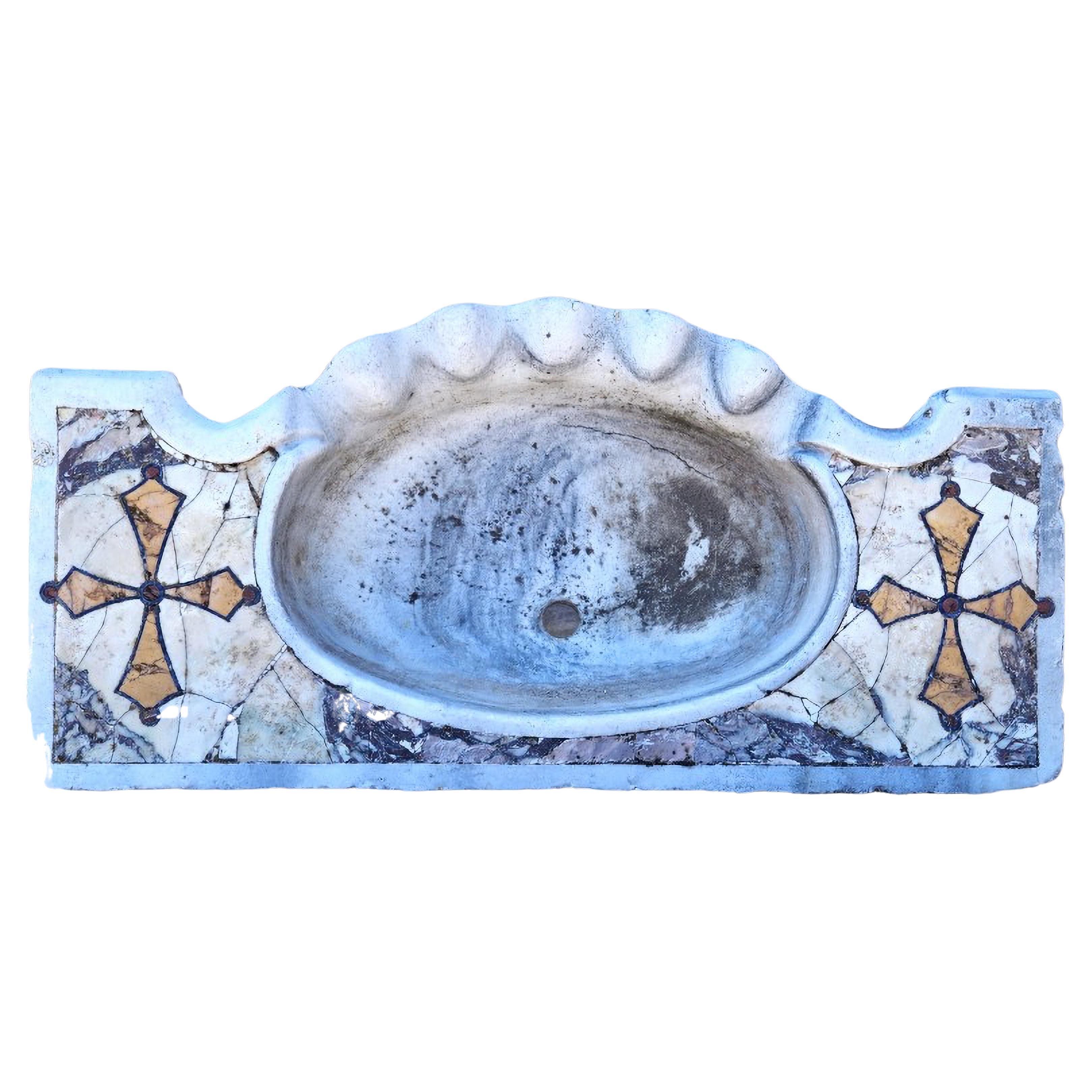 Spectacular Antique Sink in Olimpico Marble with Tarsie Early 19th Century For Sale