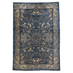 Spectacular Antique Sky Blue Indochine Rug with Cranes and Longevity Symbols