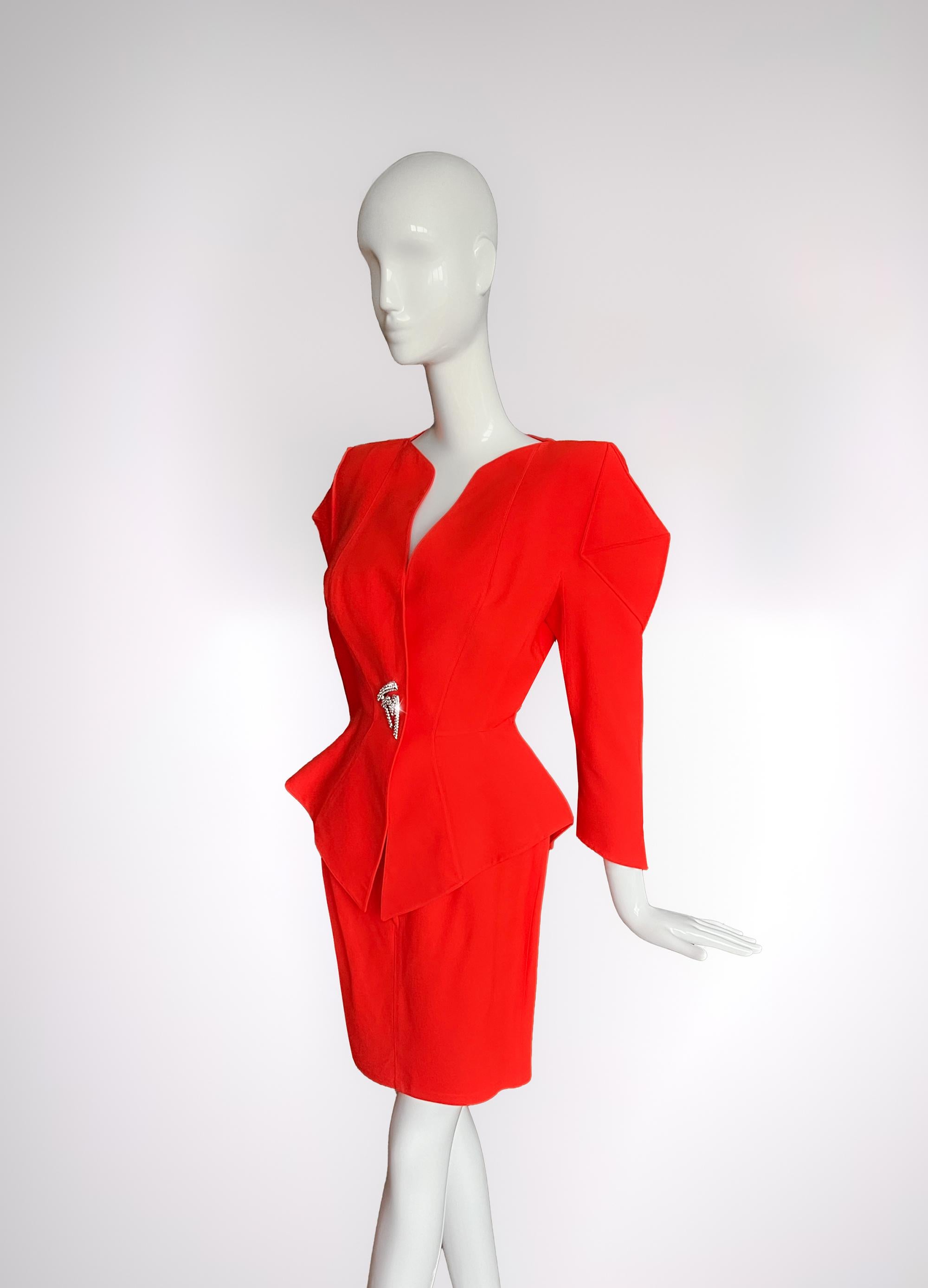 Red Spectacular Archival Thierry Mugler SS 1991 Suit Skirt Jacket For Sale