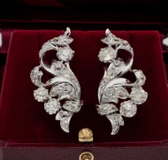 Spectacular Art Deco 5.60 Old Mine Cut Diamond Flower Spray Earrings