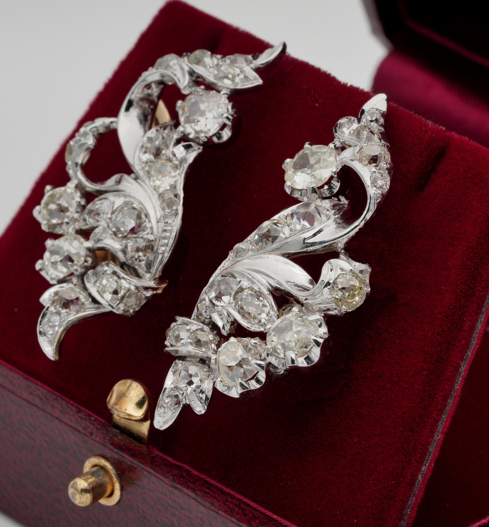 Women's Spectacular Art Deco 5.60 Old Mine Cut Diamond Flower Spray Earrings For Sale