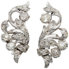 Spectacular Art Deco 5.60 Old Mine Cut Diamond Flower Spray Earrings