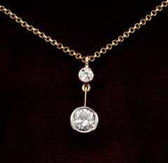 Spectacular Art Deco .95Ct Plus F/ G VVS2 Quality Twin Diamond Pendant Necklace