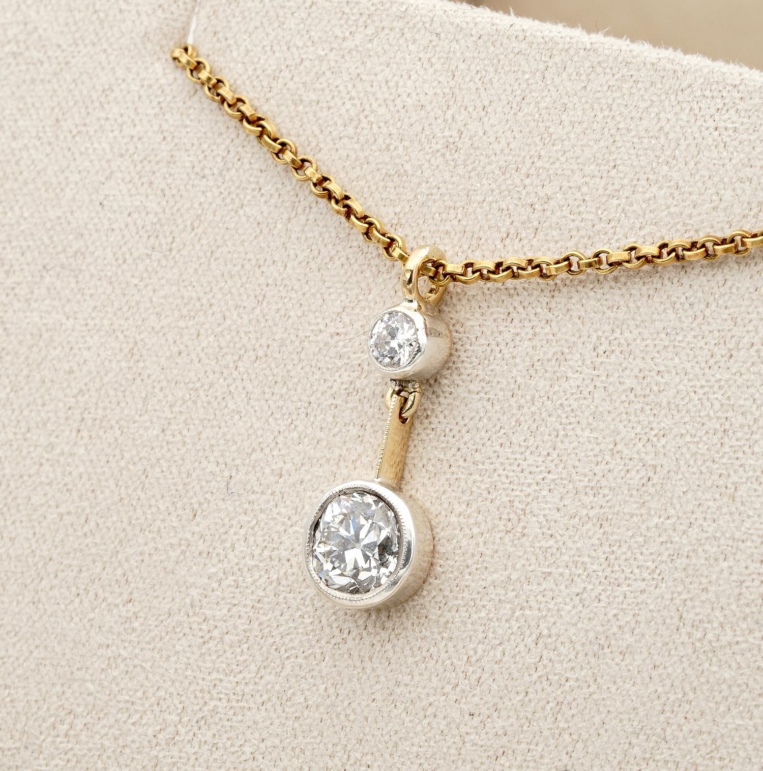 Women's or Men's Spectacular Art Deco .95Ct Plus F/ G VVS2 Quality Twin Diamond Pendant Necklace For Sale