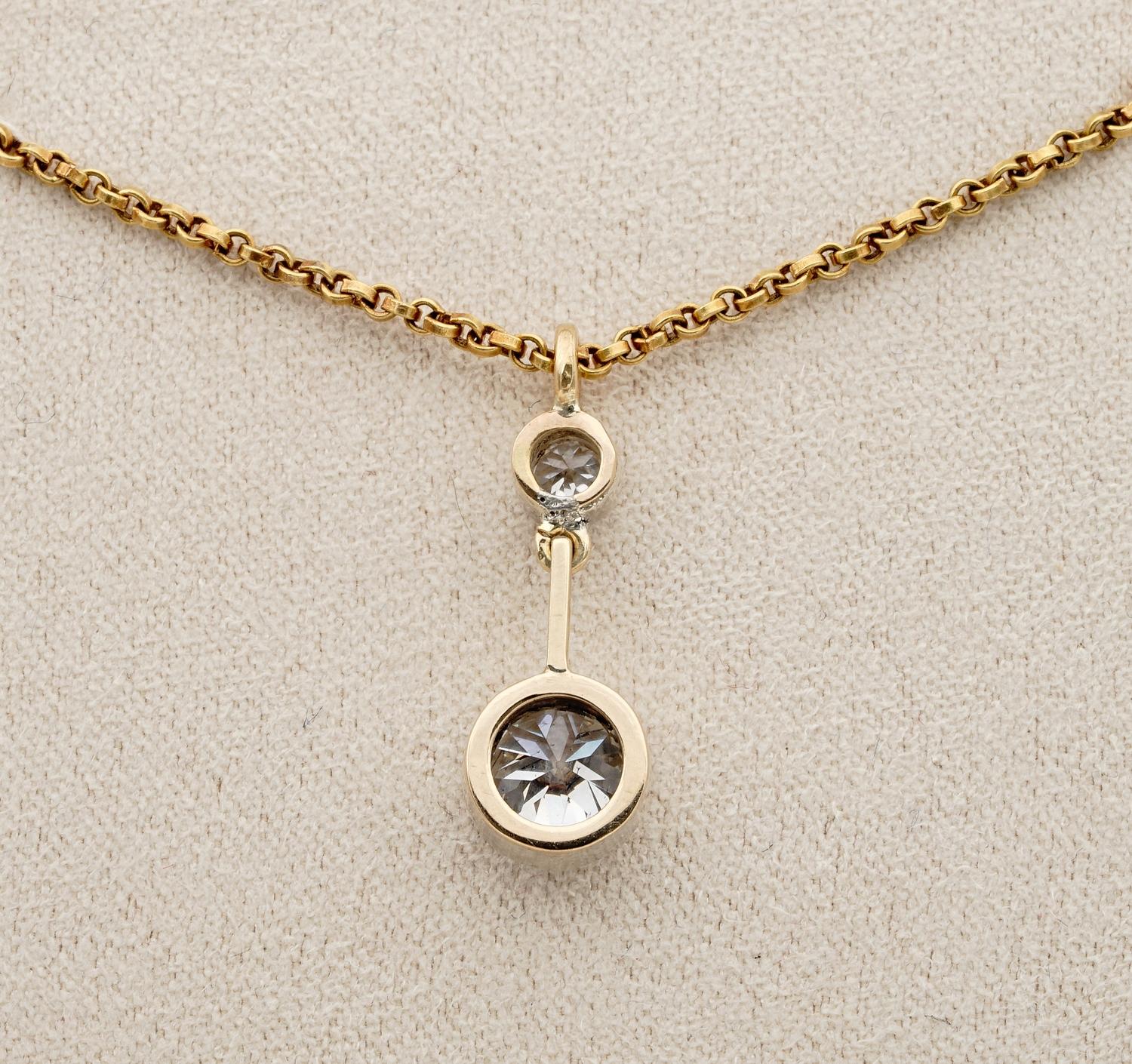 Spectacular Art Deco .95Ct Plus F/ G VVS2 Quality Twin Diamond Pendant Necklace For Sale 2