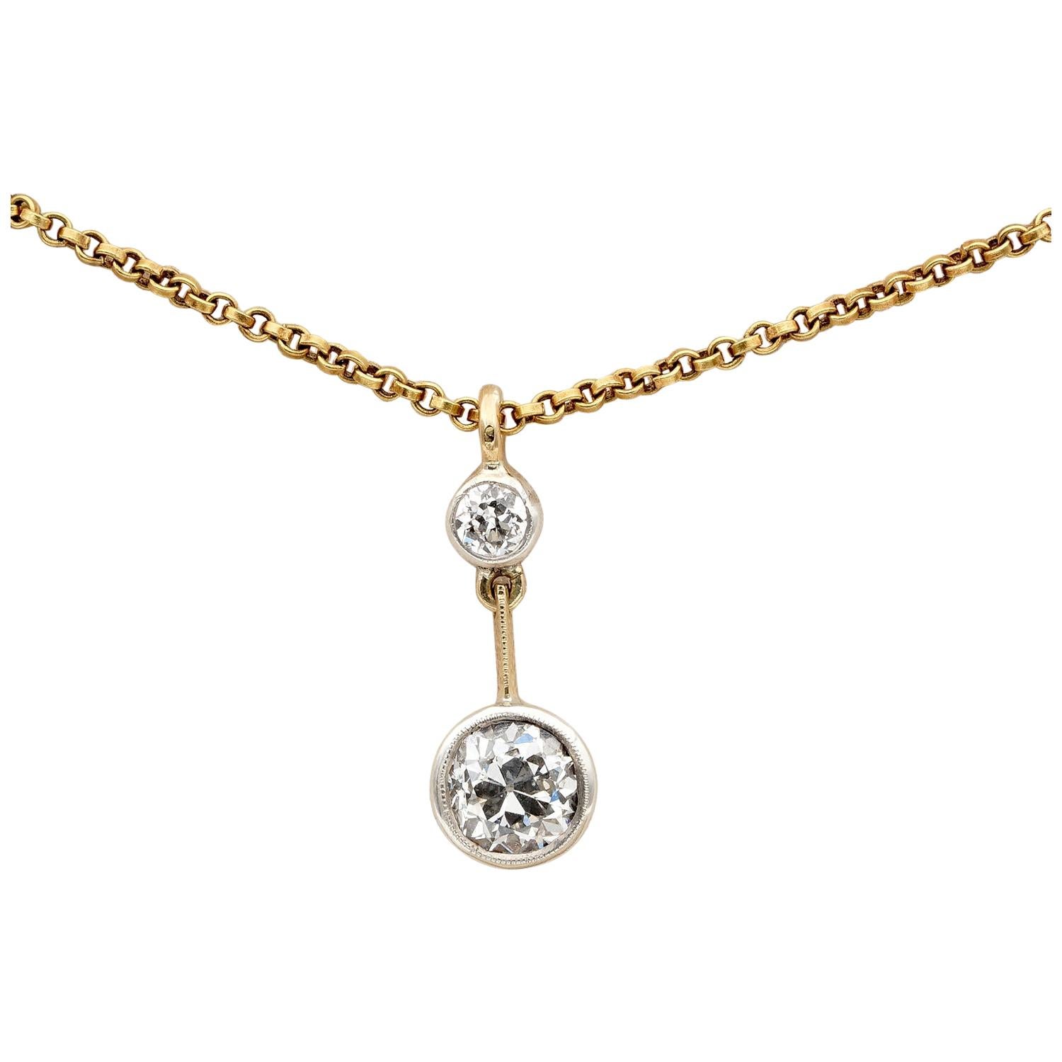 Spectacular Art Deco .95Ct Plus F/ G VVS2 Quality Twin Diamond Pendant Necklace For Sale