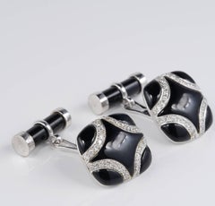 Spectacular Art Deco Black Onyx Diamond Gents Cufflinks