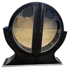 Spectacular Art Deco Ebonized Glass Display Cabinet, Vitrine, English, C1930