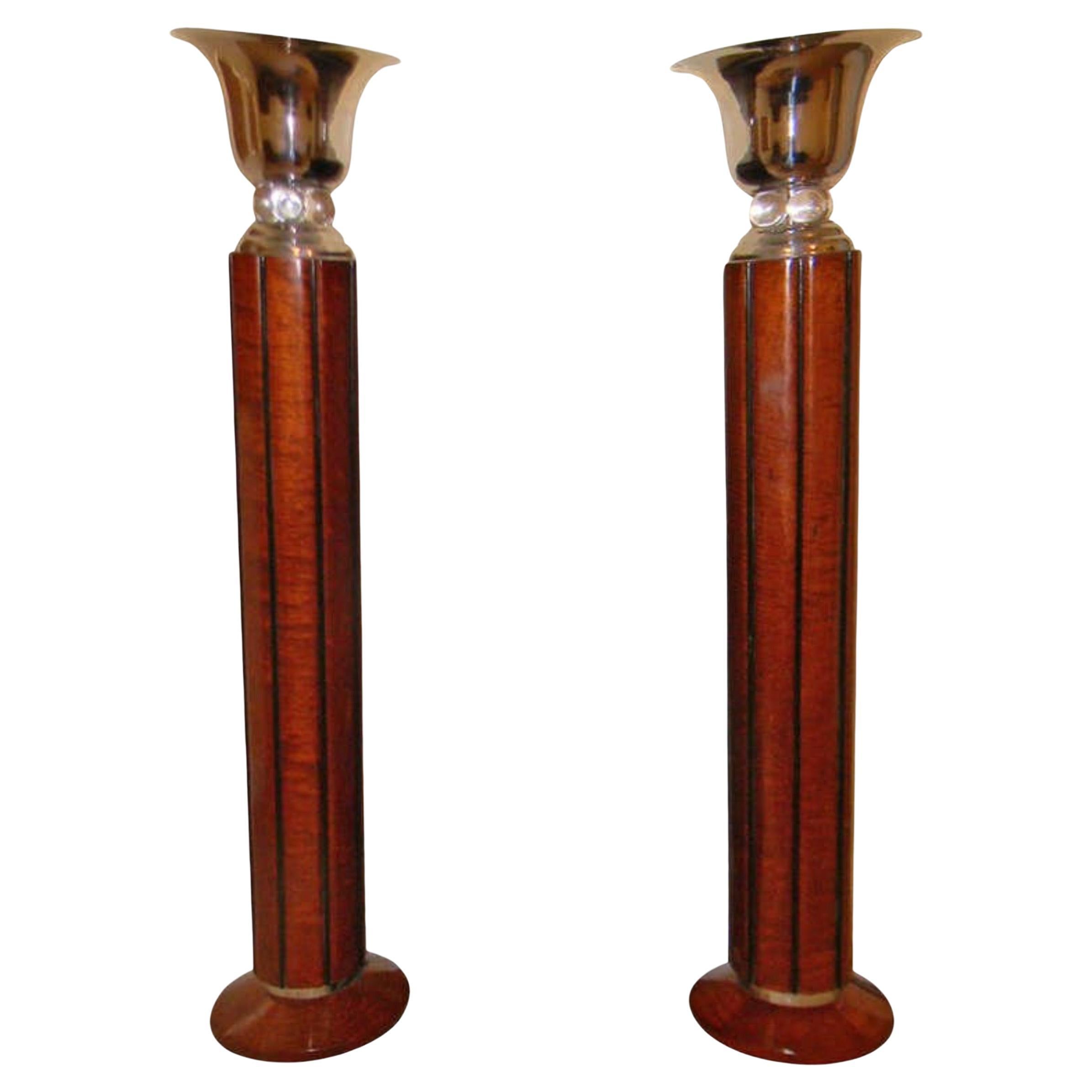 Spectacular Art Deco Floor lamps torchieres two-tone wood For Sale
