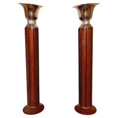 Spectacular Art Deco Floor lamps torchieres two-tone wood
