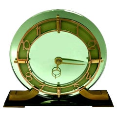 Spettacolare orologio da parete in vetro a specchio verde Deco Mirror di Smith & Smith, 1930 ca.