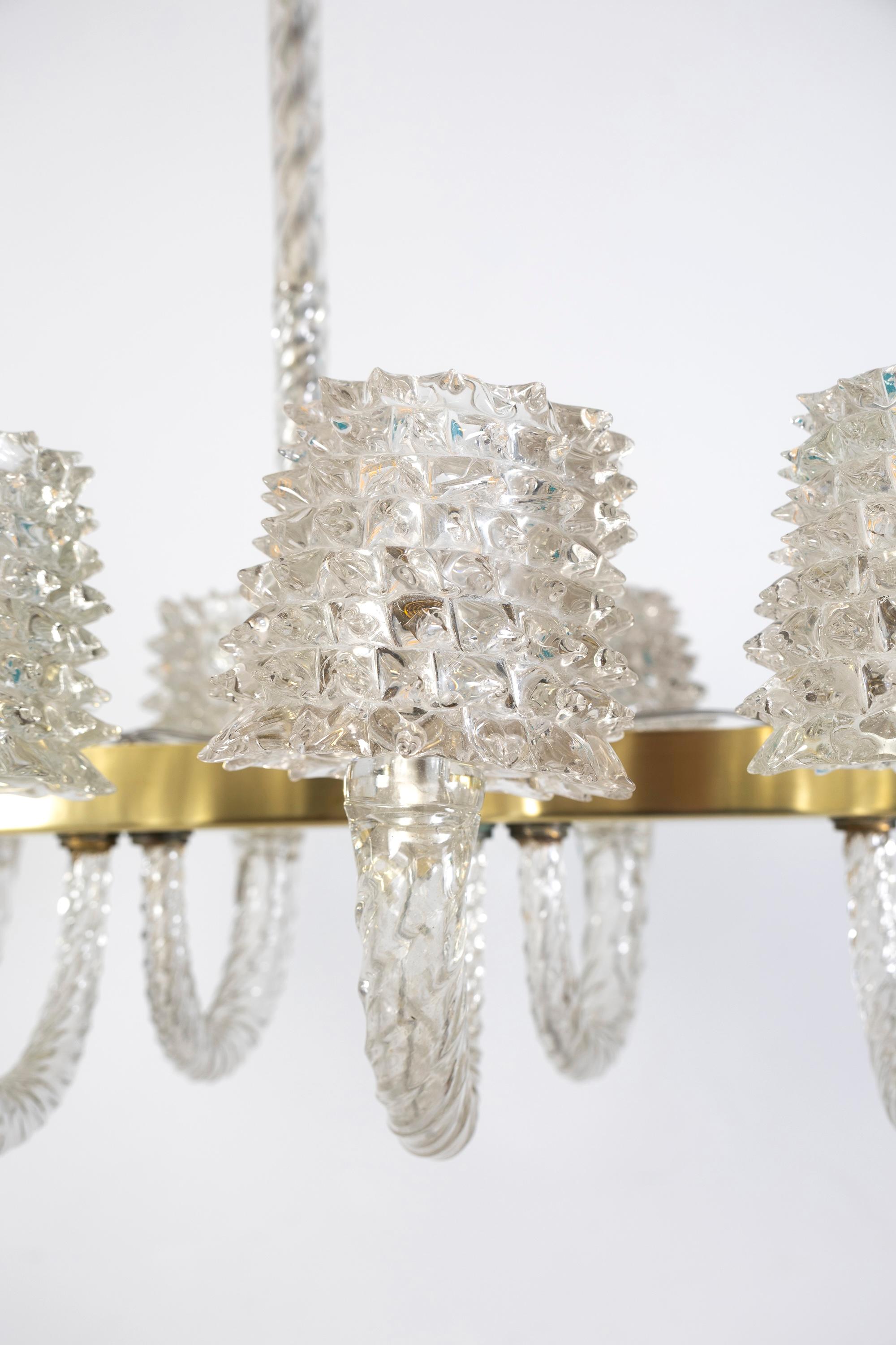 Spectaculaire lustre en verre de Murano Art déco par Ercole Barovier, 1940 en vente 4