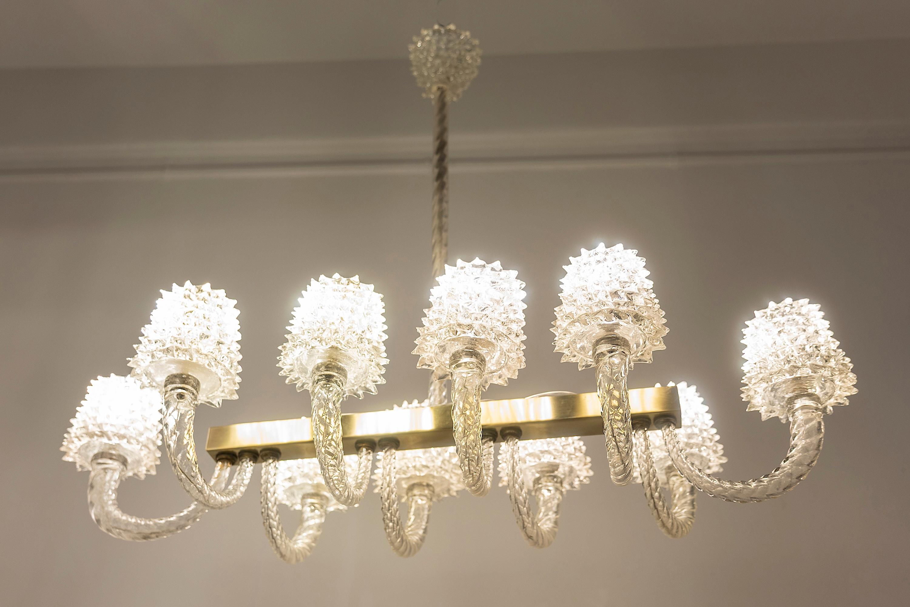 italien Spectaculaire lustre en verre de Murano Art déco par Ercole Barovier, 1940 en vente