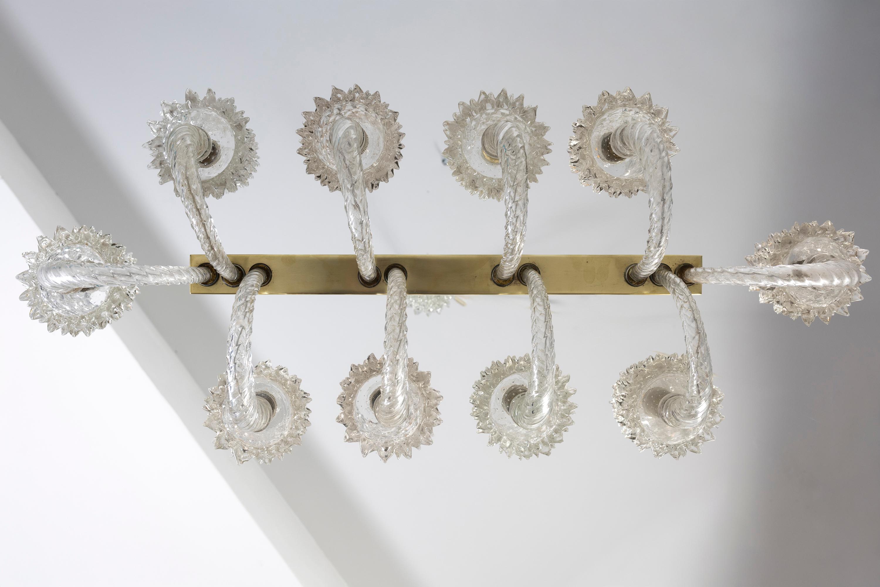 Spectaculaire lustre en verre de Murano Art déco par Ercole Barovier, 1940 en vente 1