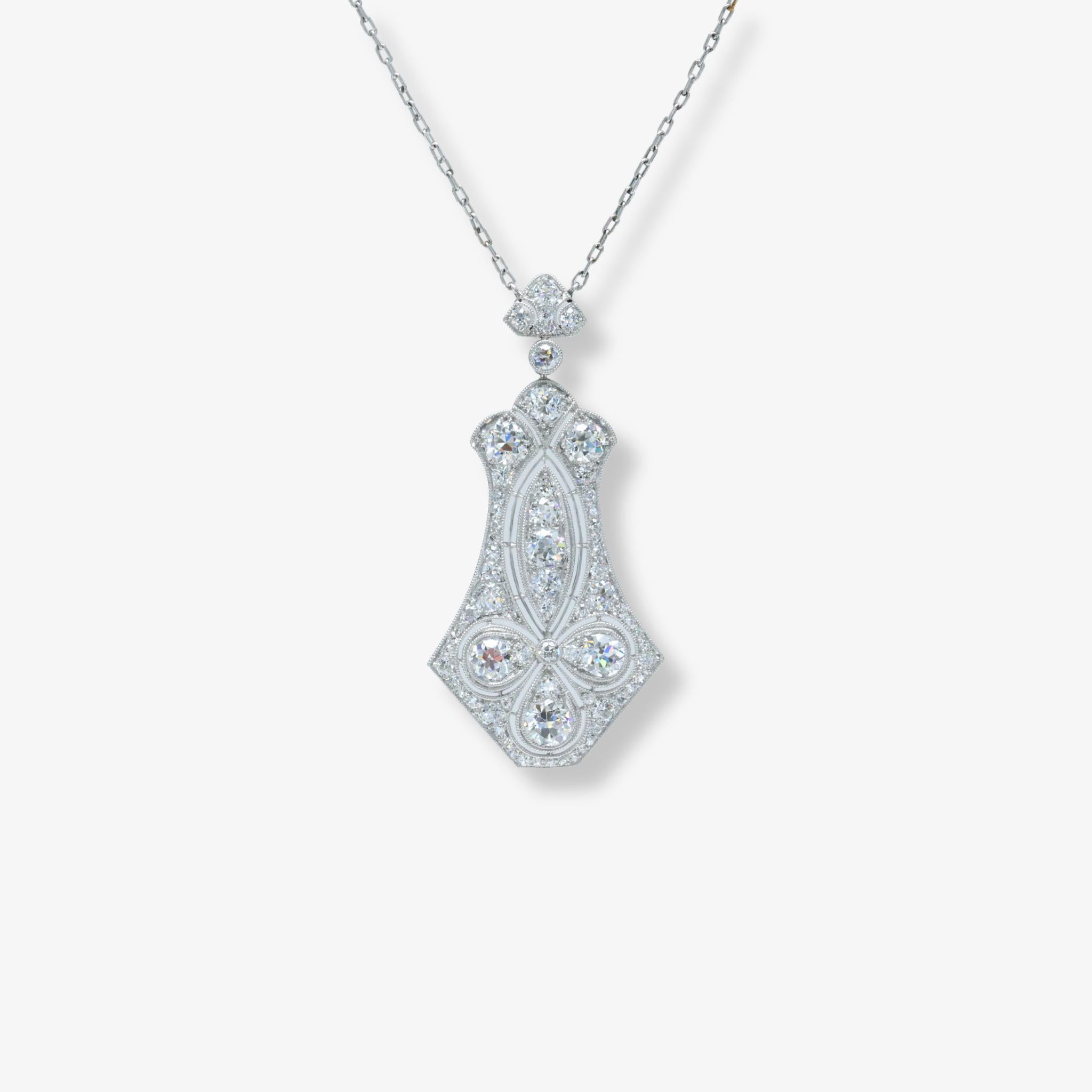 Femenino o masculino Espectacular Colgante y Collar de Platino y Diamantes de talla europea antigua Art Decó en venta