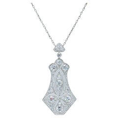 Spectacular Art Deco Old European Cut Diamond and Platinum Pendant and Necklace