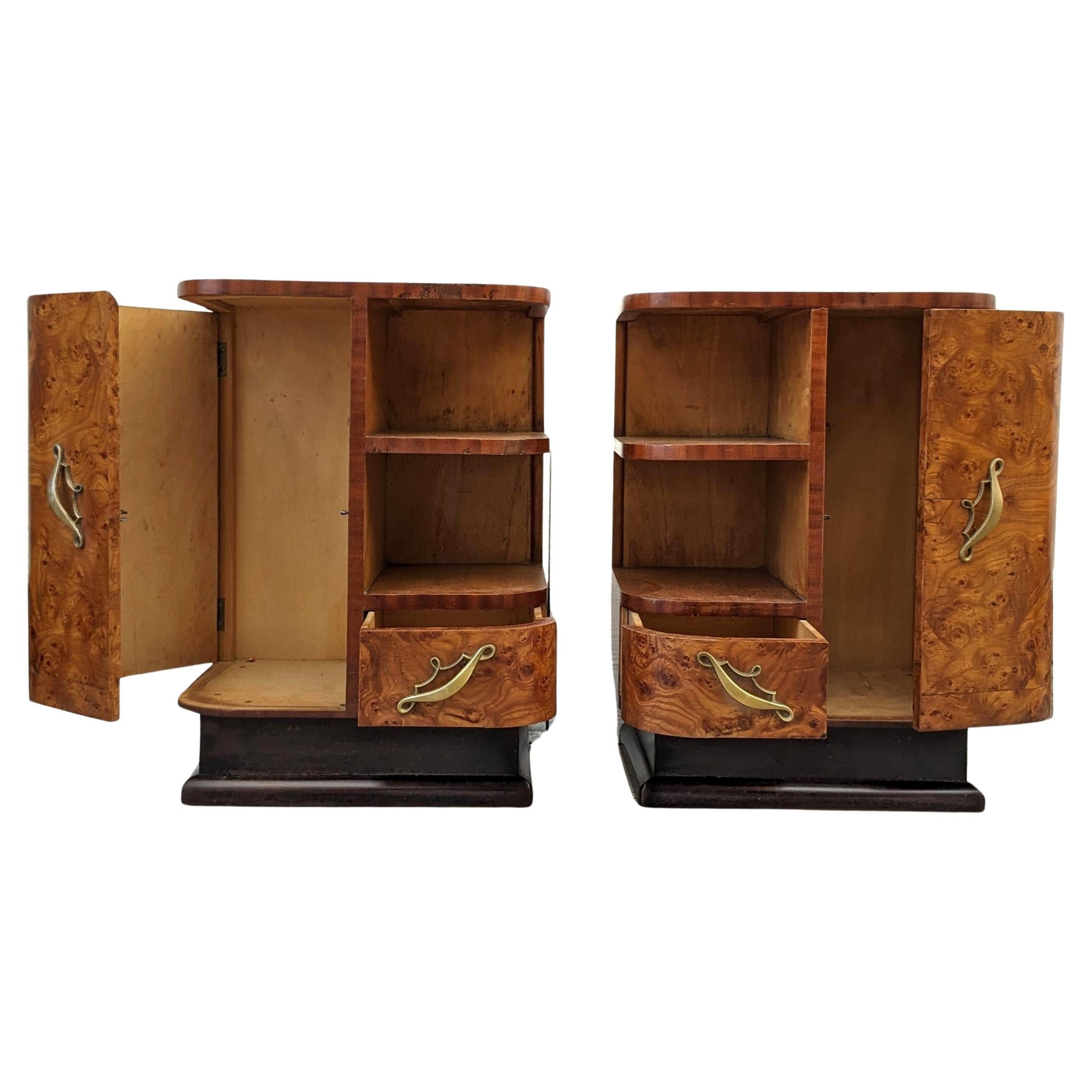 Spectacular Art Deco Pair Matching of Italian Bedside Table Nightstands, c1930 In Good Condition For Sale In Devon, England