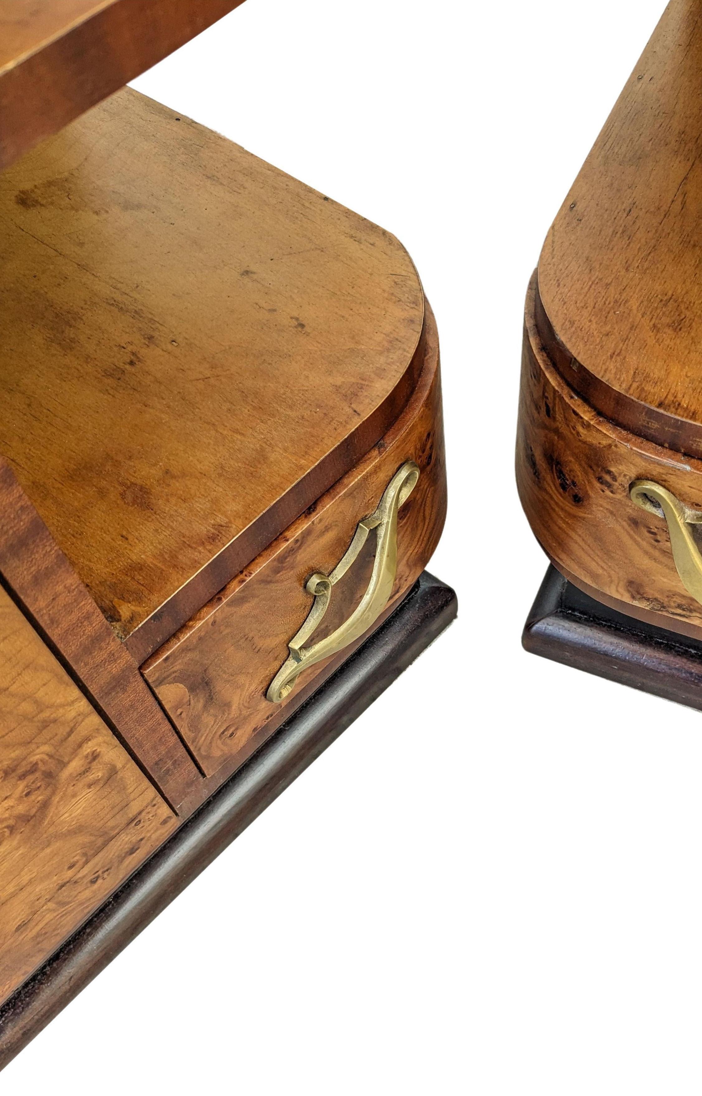 20th Century Spectacular Art Deco Pair Matching of Italian Bedside Table Nightstands, c1930 For Sale
