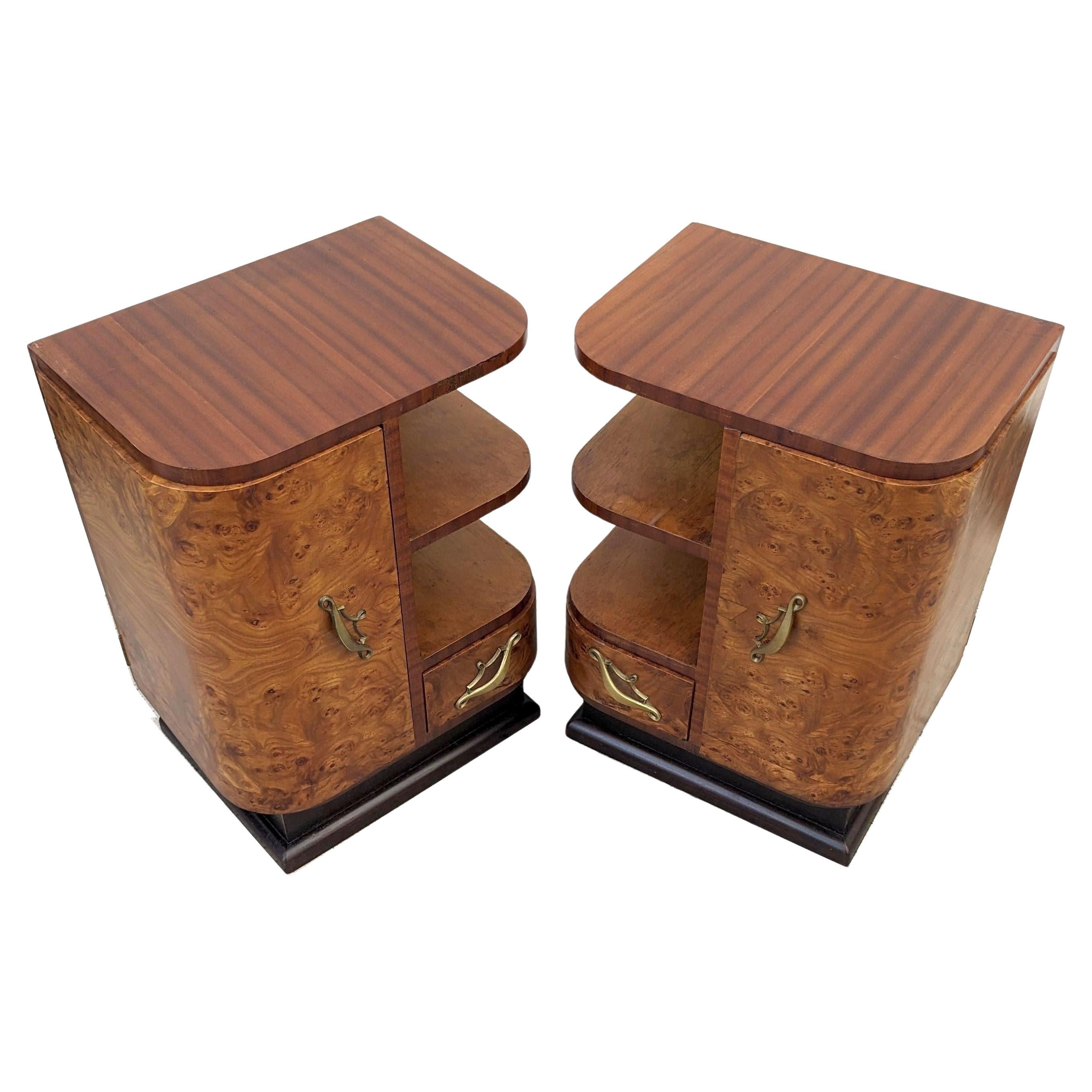 Spectacular Art Deco Pair Matching of Italian Bedside Table Nightstands, c1930 For Sale 1