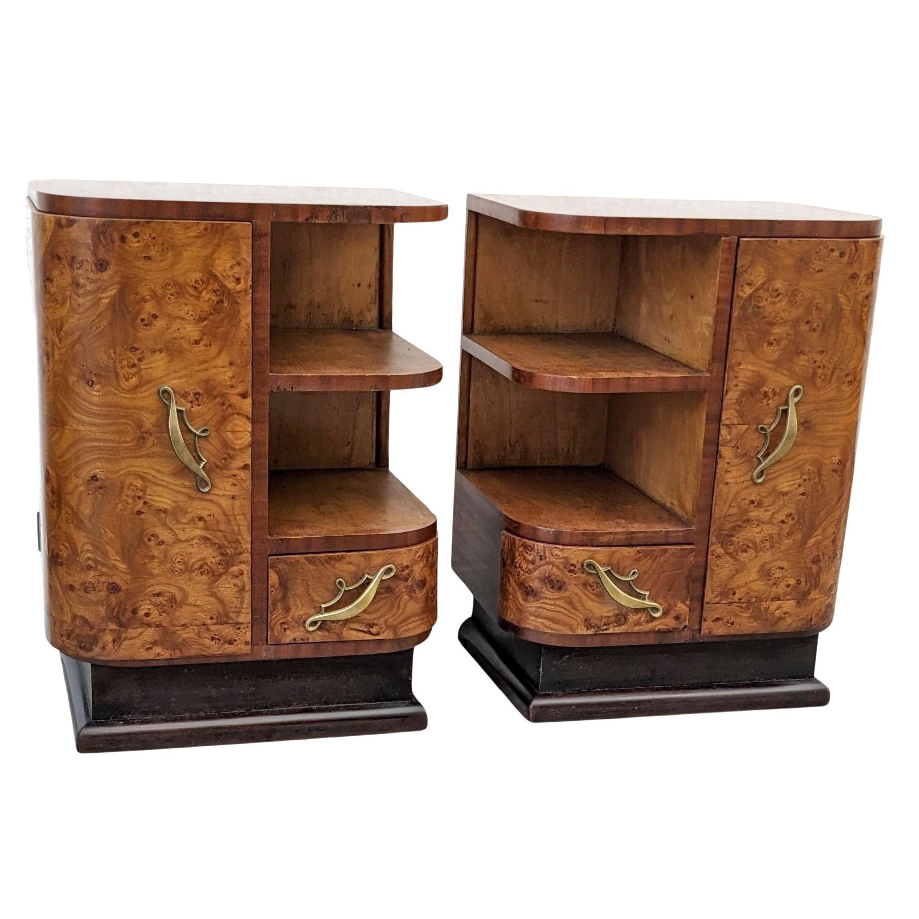 Spectacular Art Deco Pair Matching of Italian Bedside Table Nightstands, c1930 For Sale 2