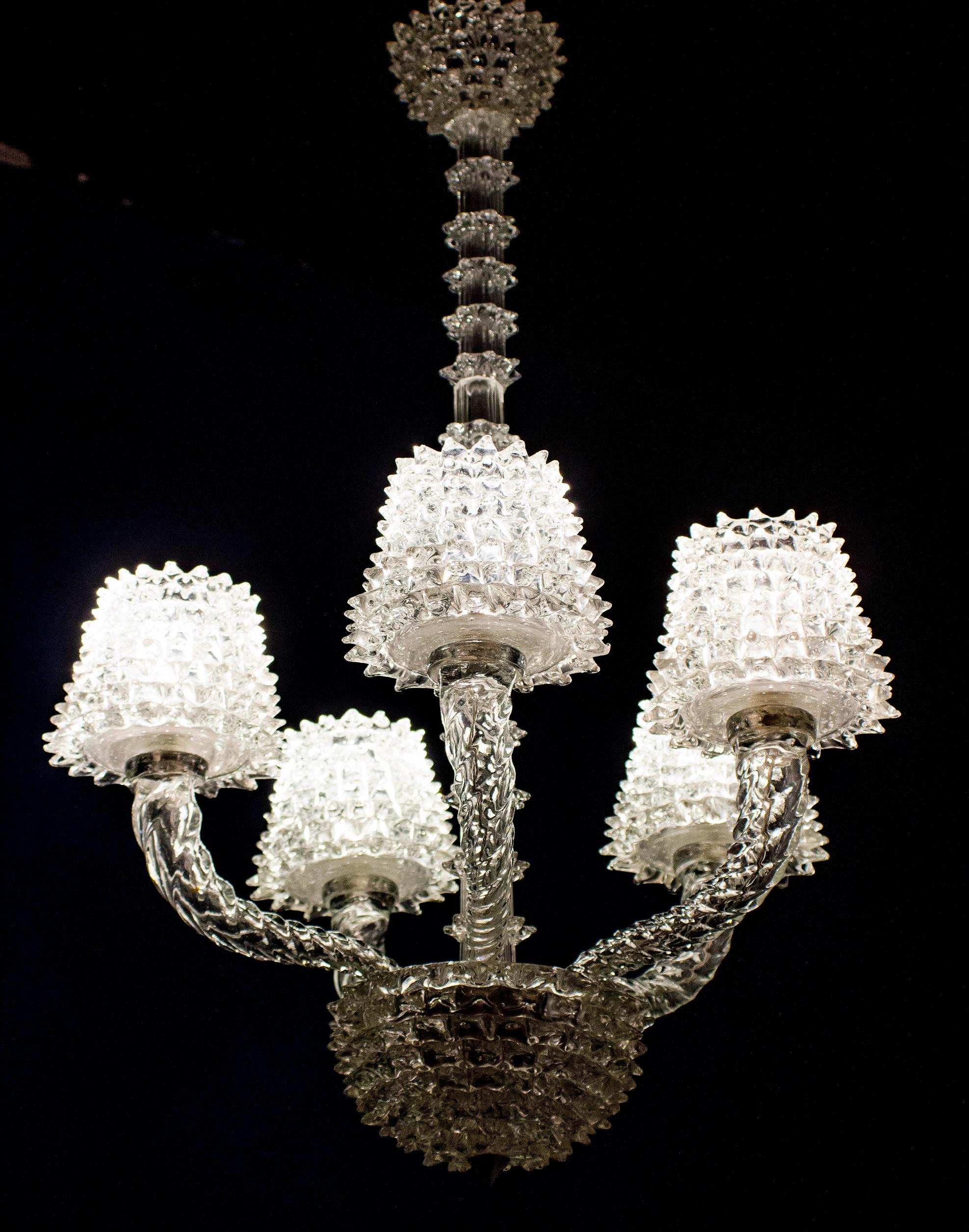 Spectacular Art Deco Rostrato Murano Glass Chandelier by Ercole Barovier, 1940 4