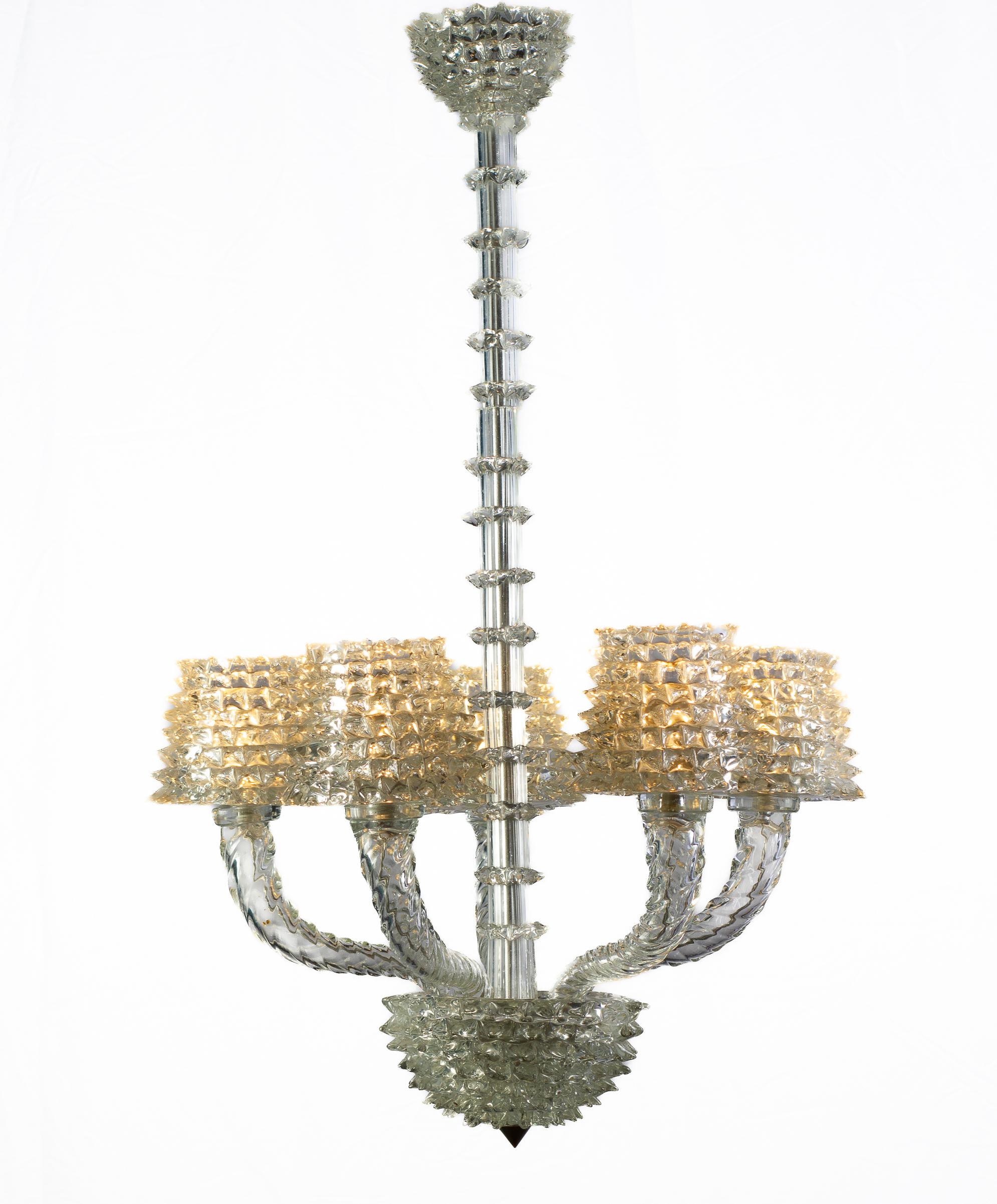 Spectacular Art Deco Rostrato Murano Glass Chandelier by Ercole Barovier, 1940 In Excellent Condition In Rome, IT