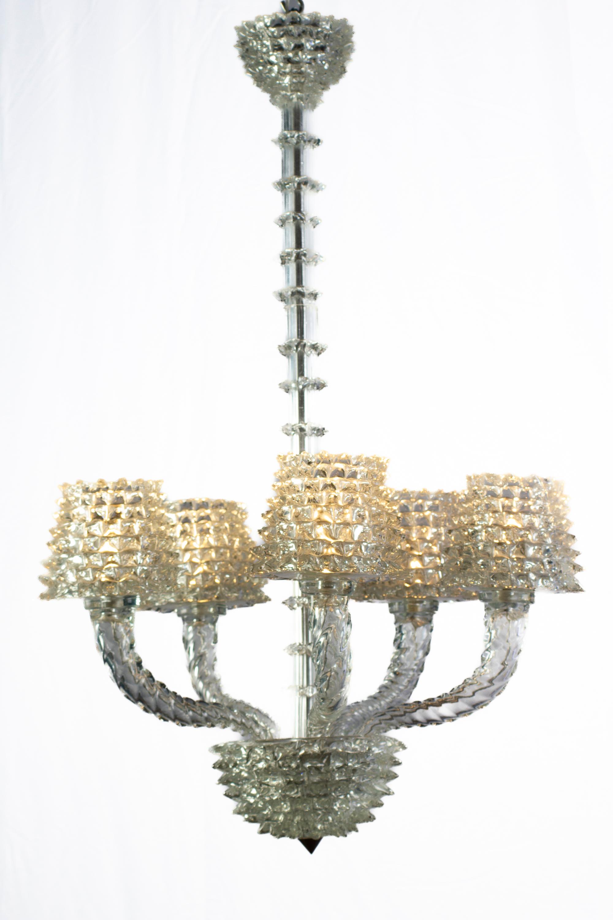 20th Century Spectacular Art Deco Rostrato Murano Glass Chandelier by Ercole Barovier, 1940