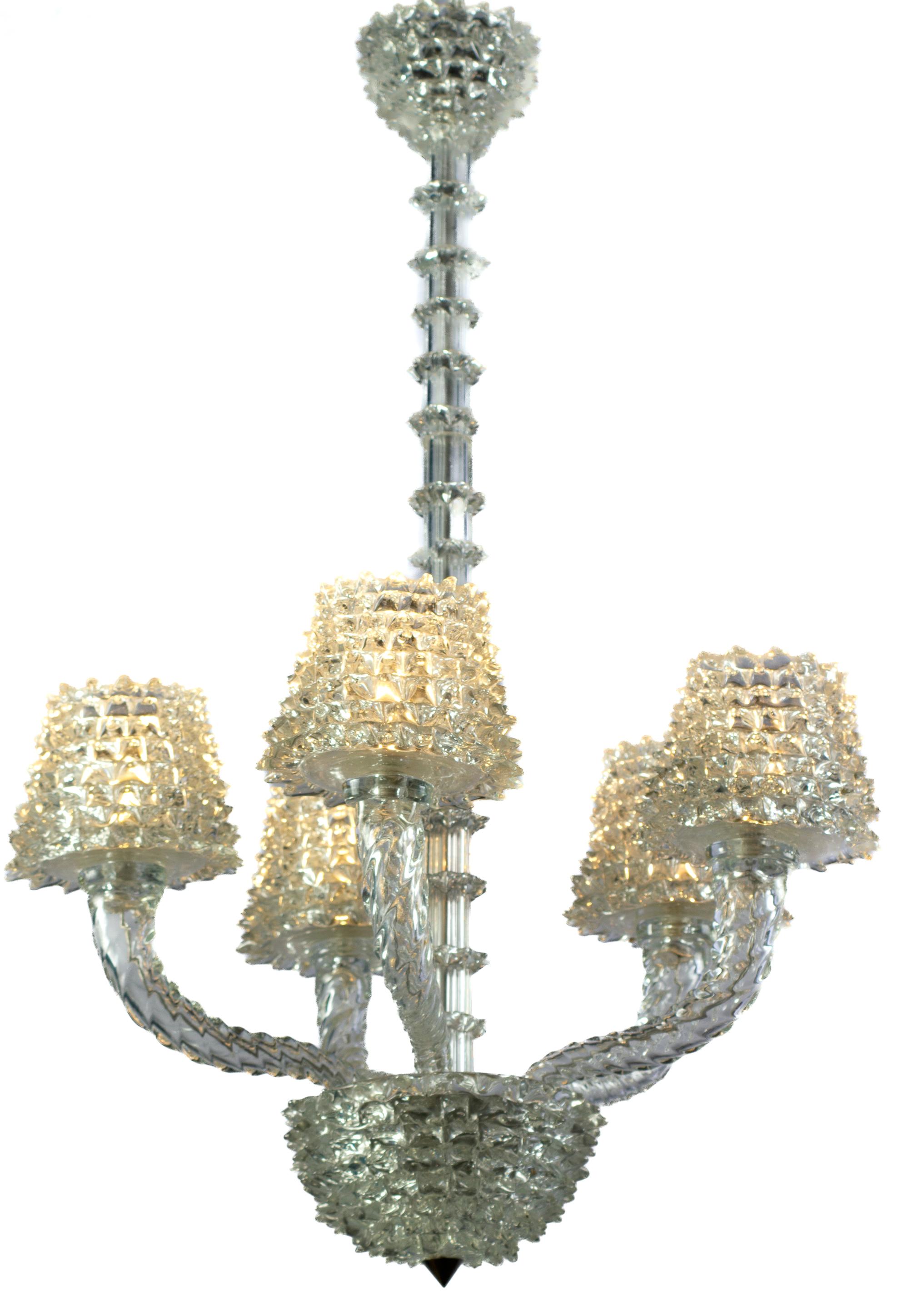 Blown Glass Spectacular Art Deco Rostrato Murano Glass Chandelier by Ercole Barovier, 1940