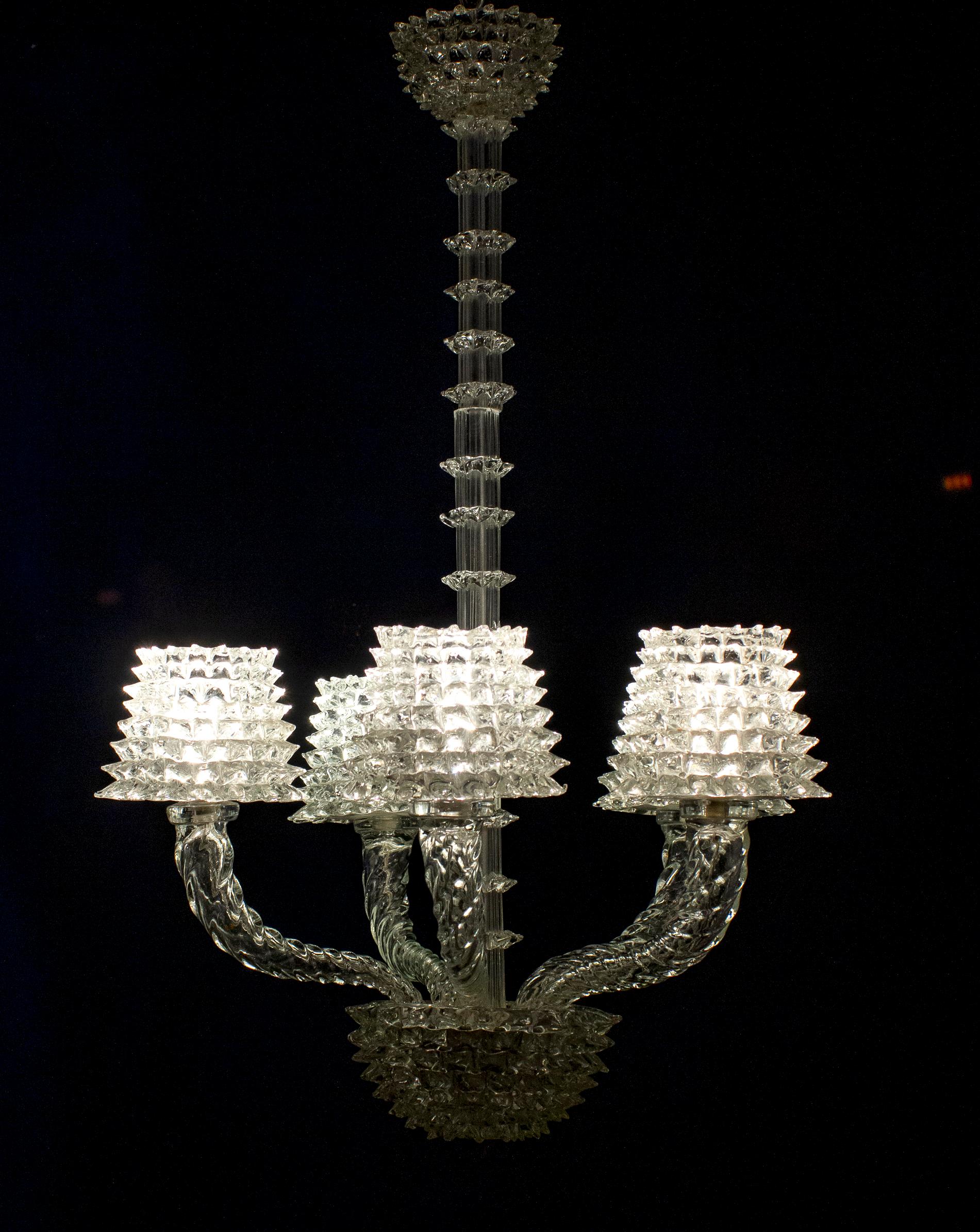 Spectacular Art Deco Rostrato Murano Glass Chandelier by Ercole Barovier, 1940 3
