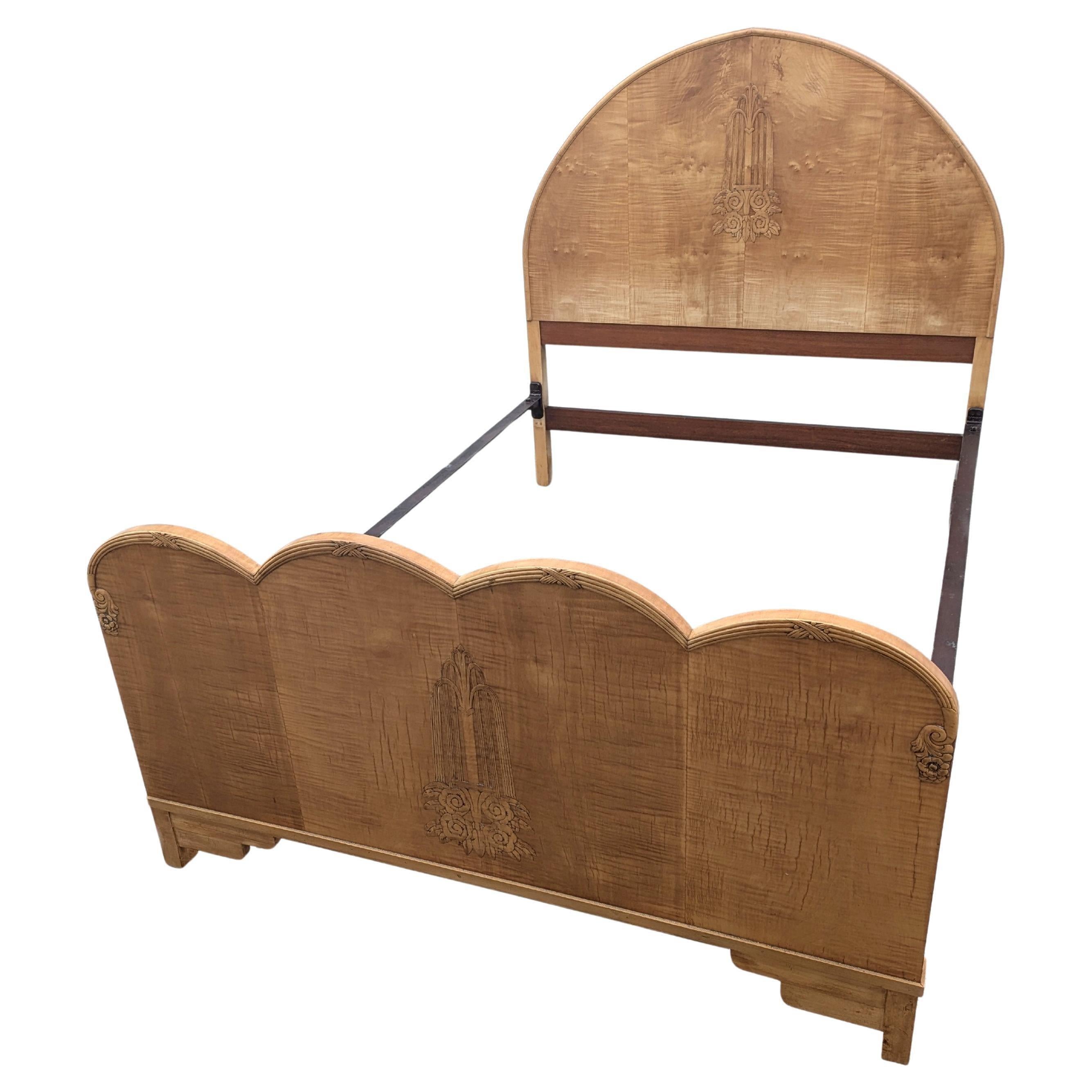 Iron Spectacular Art Deco Satinwood Double Bed, Circa 1935 For Sale
